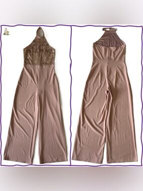 Blue S Dusty Rose Bodice Halter Neck Jumpsuit